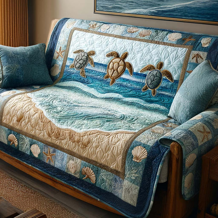 Quilted sofa cover with turtle