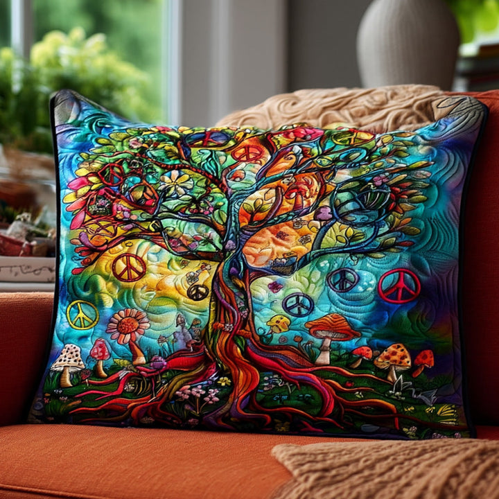 Quilted cushion cover with peace and life symbol NCU0PT9006