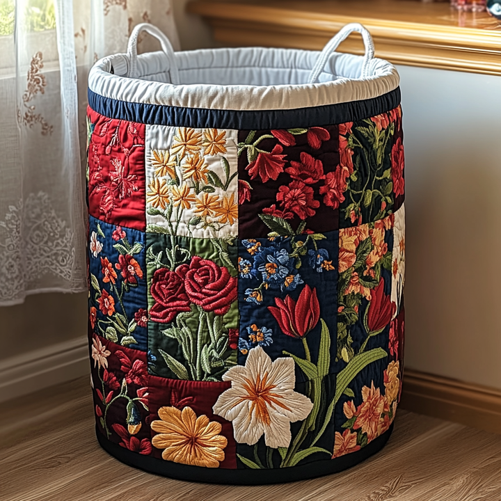Quilted laundry basket with floral pattern NCU0DDK1074