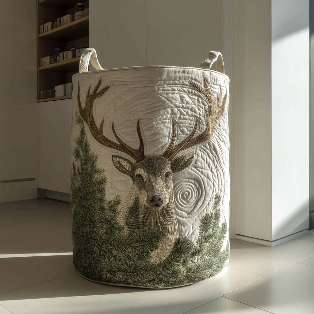 Quilted laundry basket with deer – product image 5