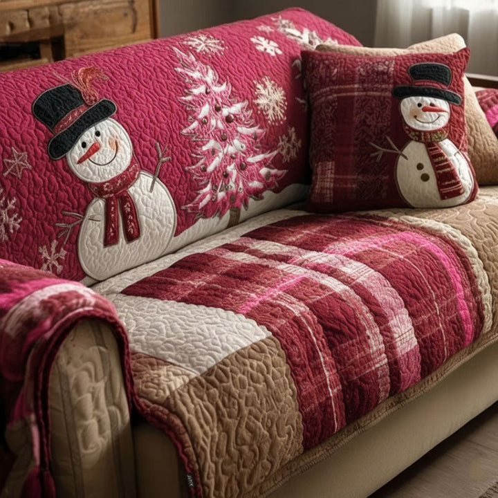 Quilted sofa cover with Christmas pattern