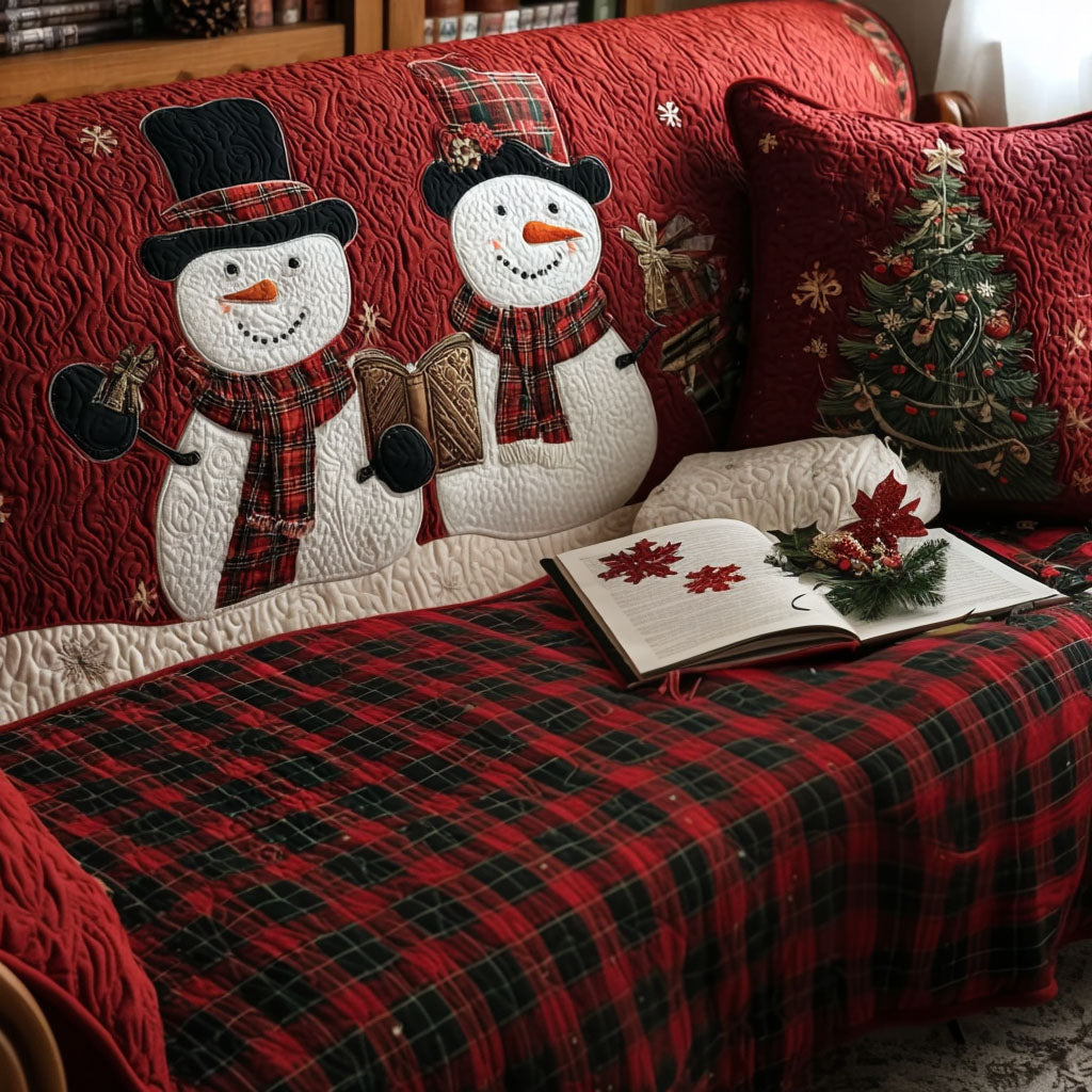 Quilted sofa cover with chequered snowman – Louise London