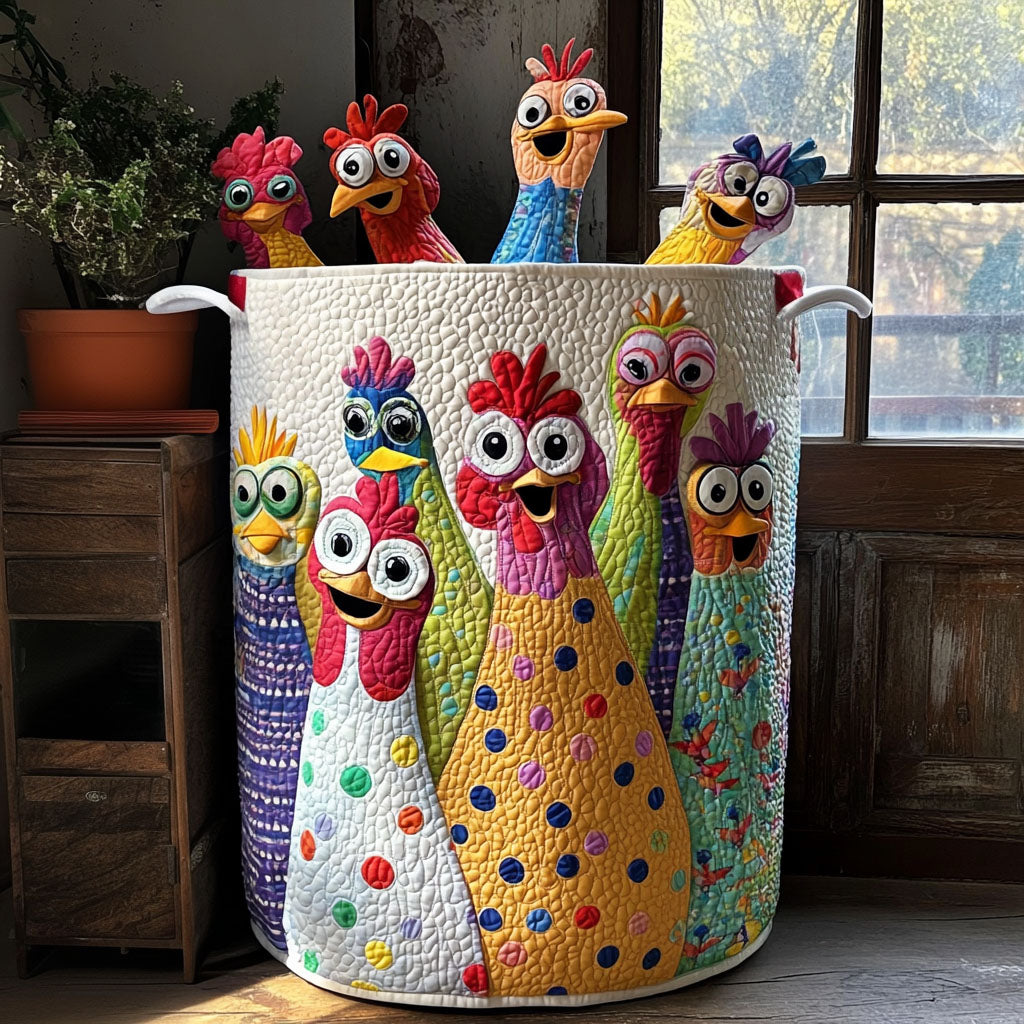 Quilted laundry basket with country chickens by Louise London
