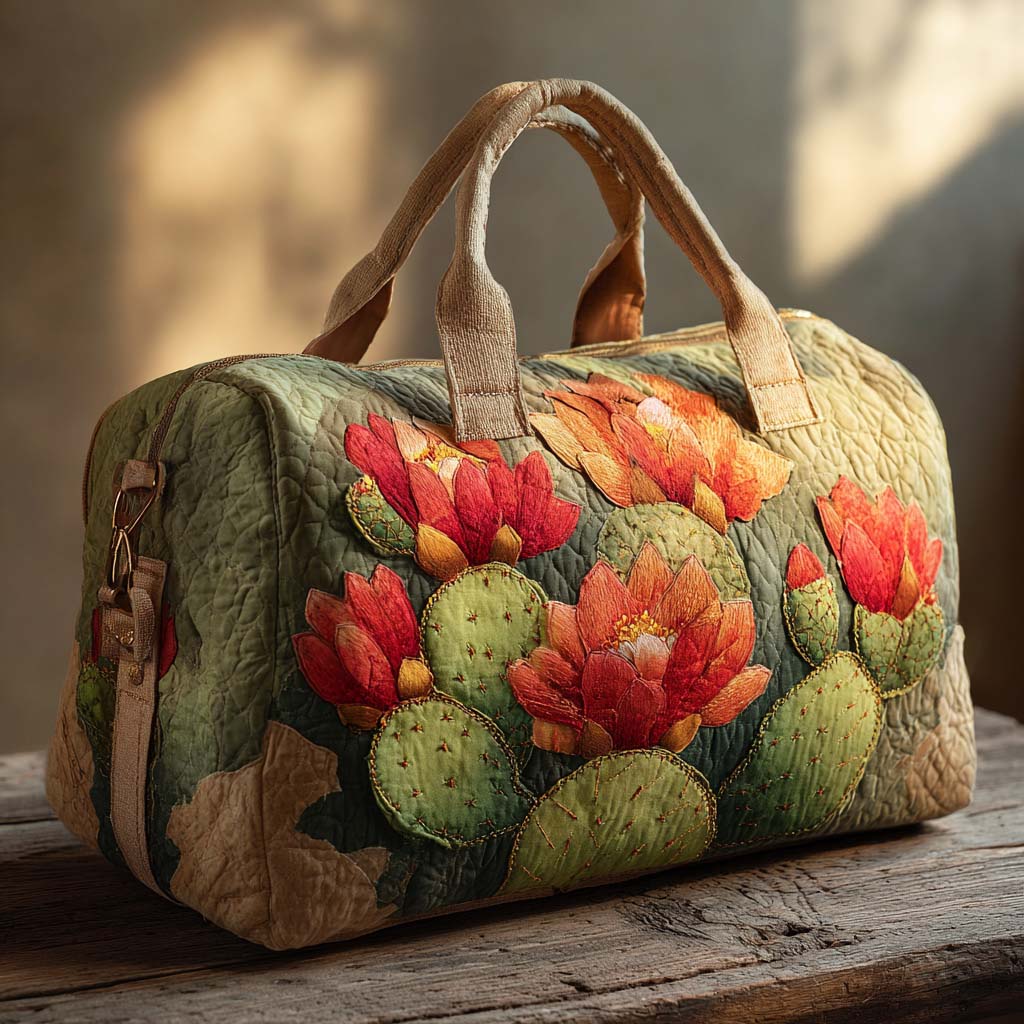 Quilted Travel Bag with Flowering Cactus by Louise London