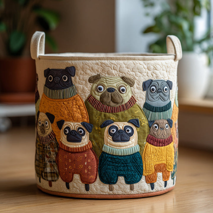 Quilted laundry basket with Pug by Louise London
