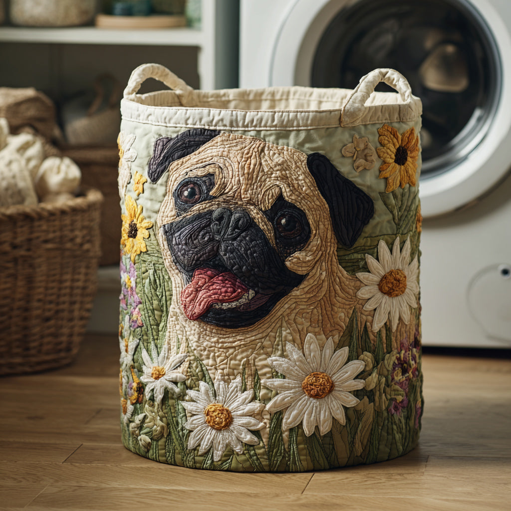 Quilted laundry basket with Pug by Louise London