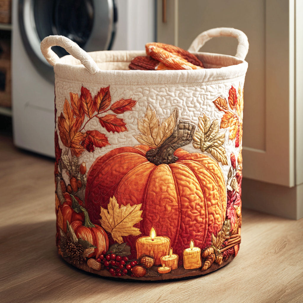 Padded laundry basket with autumn pumpkins by Louise London