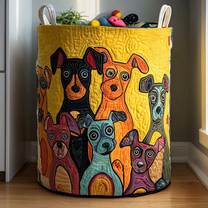 Quilted laundry basket with dog pattern NCU0QN036
