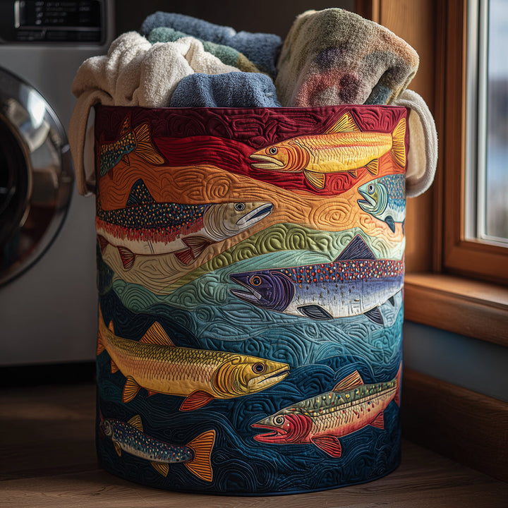 Quilted laundry basket with colourful fish by Louise London
