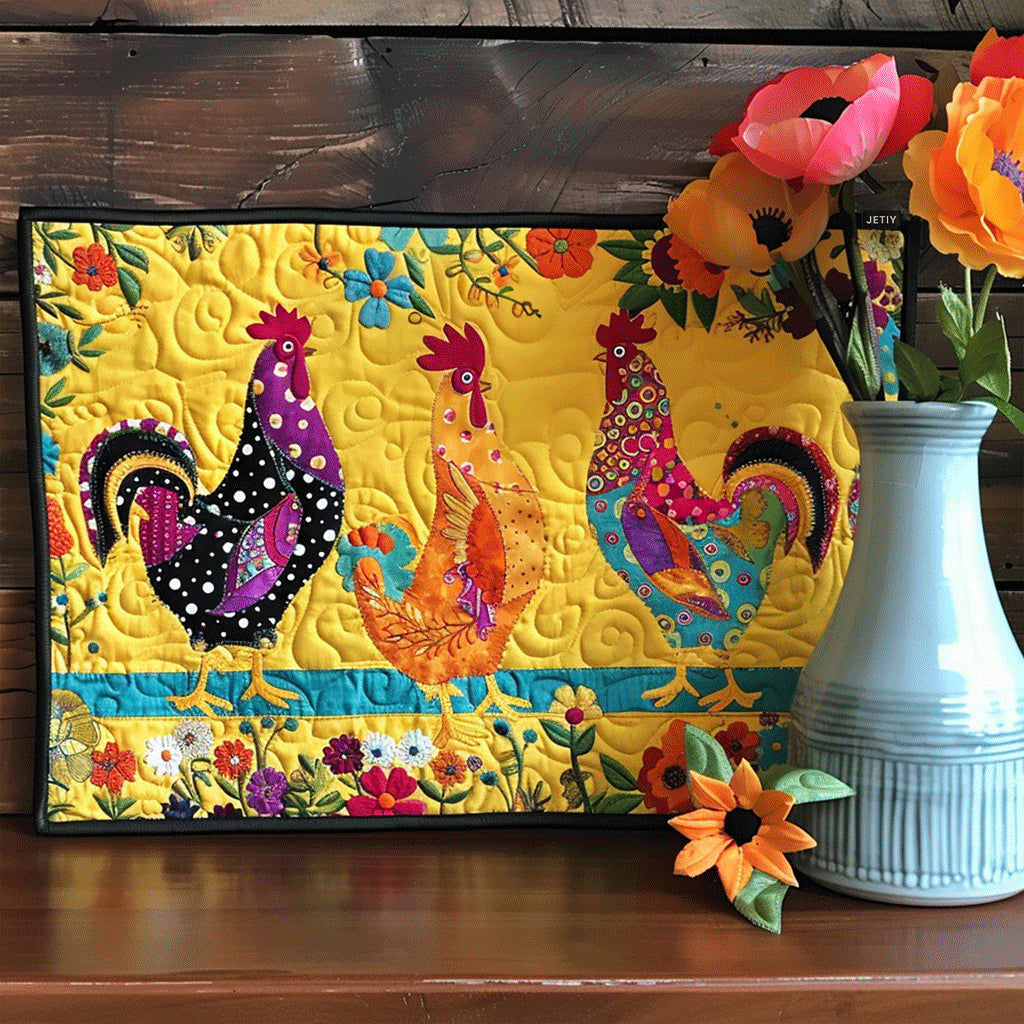 Quilted Placemat Paradise of the Radiant Rooster by Louise London