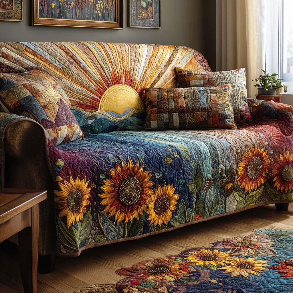 Quilted sofa cover with solar pattern