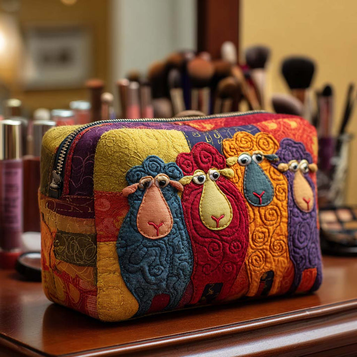 Rainbow Sheep quilted makeup bag – Louise London