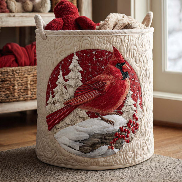 Quilted laundry basket with red cardinal by Louise London