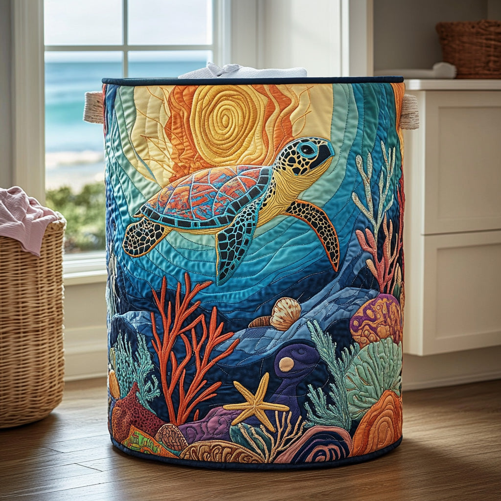 Quilted laundry basket with sea turtle – product image 5