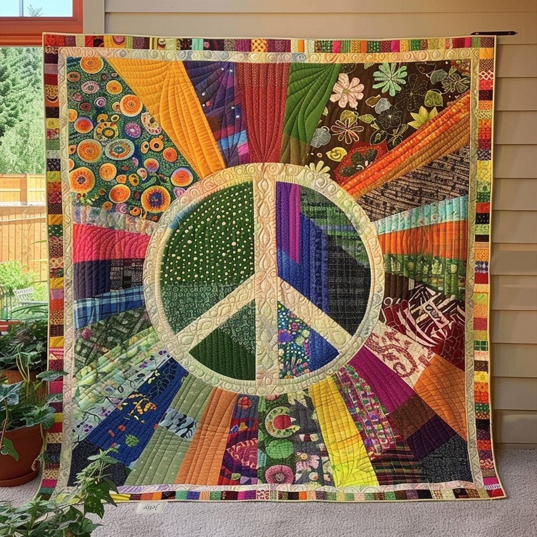 Quilted Throw Blanket with Peace Symbol – Louise London quilted blanket