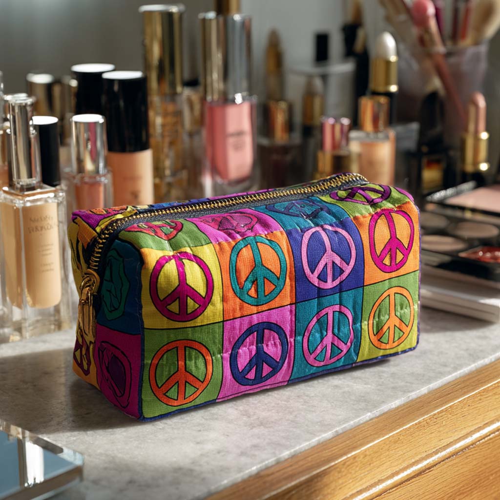 Retro Pop Peace quilted makeup bag – Louise London