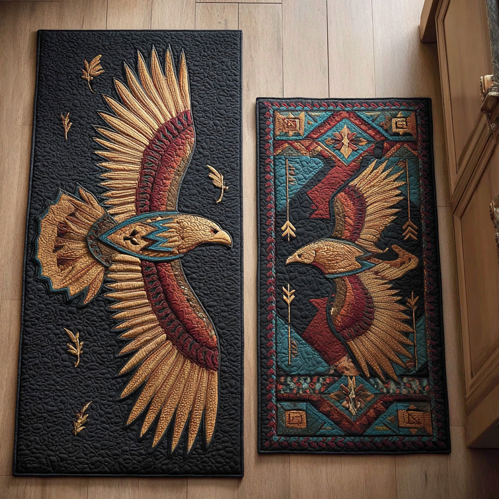 Non-slip kitchen rug with stylized feather by Louise London