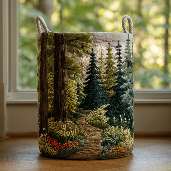 Quilted laundry basket with natural landscape NCU0DDK1239