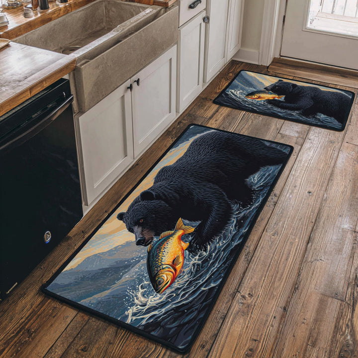 Non-slip kitchen rug with stream and nature by Louise London