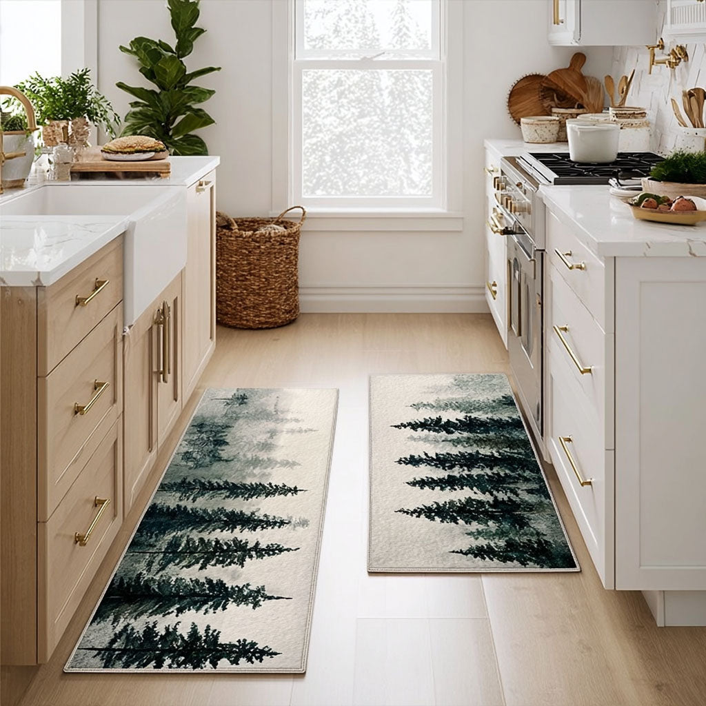 Non-slip kitchen rug with stream and nature by Louise London
