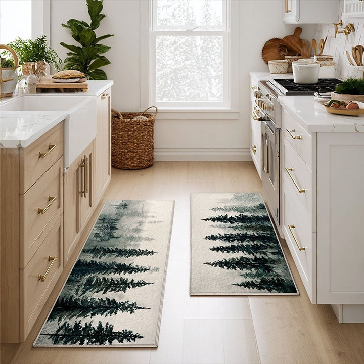 Non-slip kitchen rug with stream and nature by Louise London