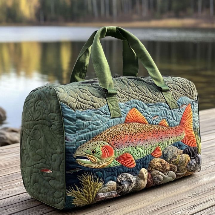 Quilted Travel Bag with Fishing Pattern by Louise London