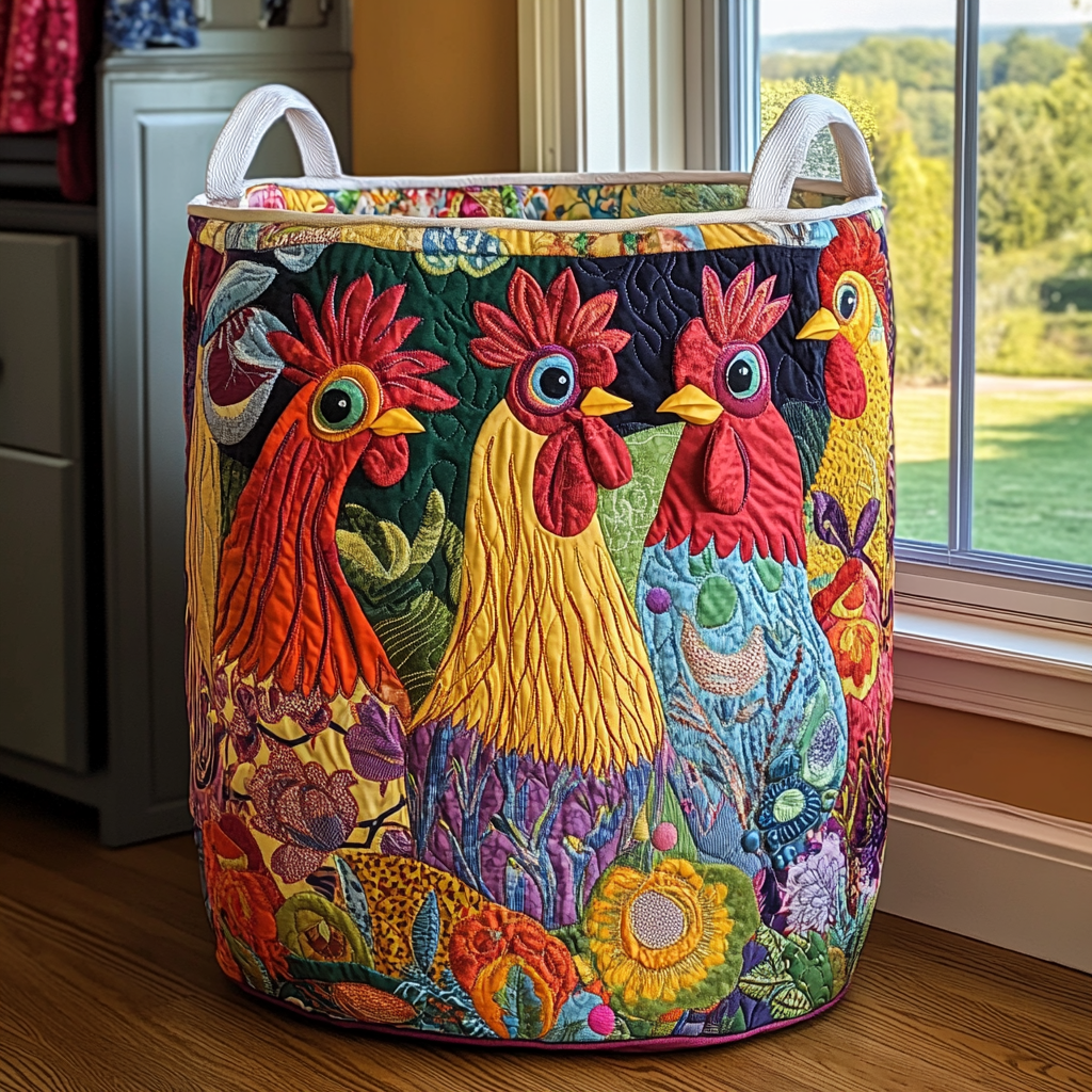 Quilted laundry basket with country chickens NCU0PVL375