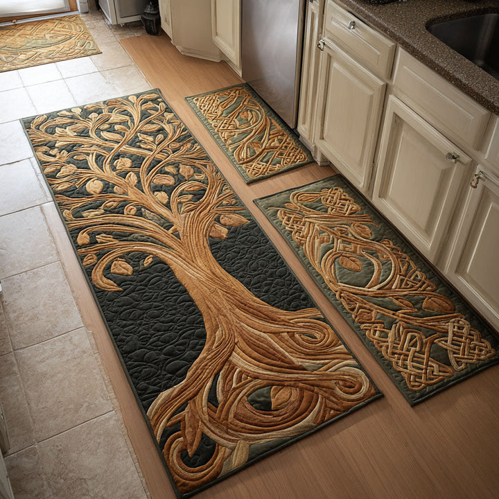 Non-slip kitchen rug with roots and warm light by Louise London