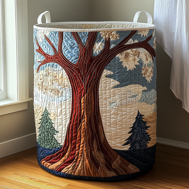 Quilted laundry basket with natural landscape – product image 7