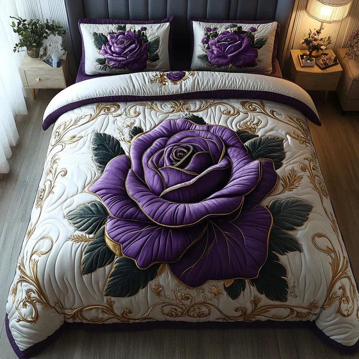Quilted 3-Piece Bedding Set - Pink Purple