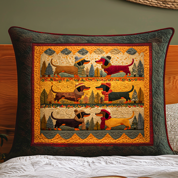 Quilted pillow cover with rustic dachshund by Louise London