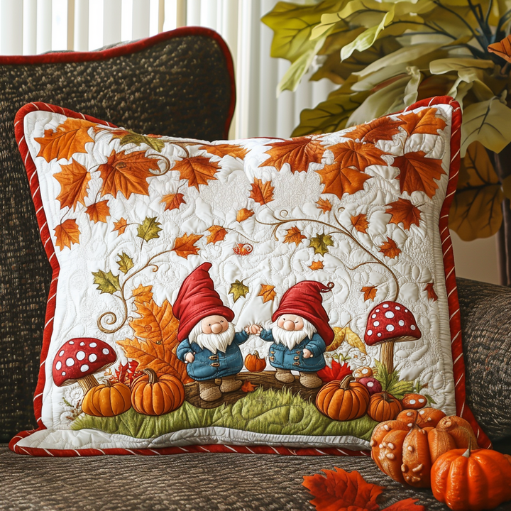 Quilted pillow cover with rustic gnomes NCU0NT8853