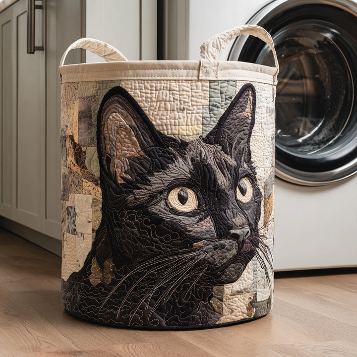 Quilted laundry basket with black cat by Louise London