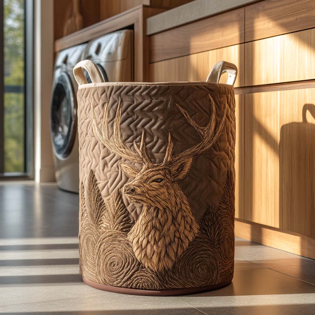 Quilted laundry basket with deer by Louise London