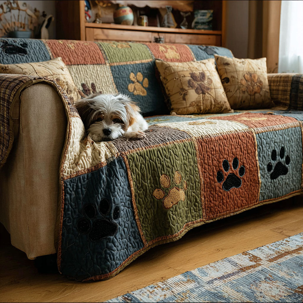Quilted sofa cover with rustic paw – Louise London