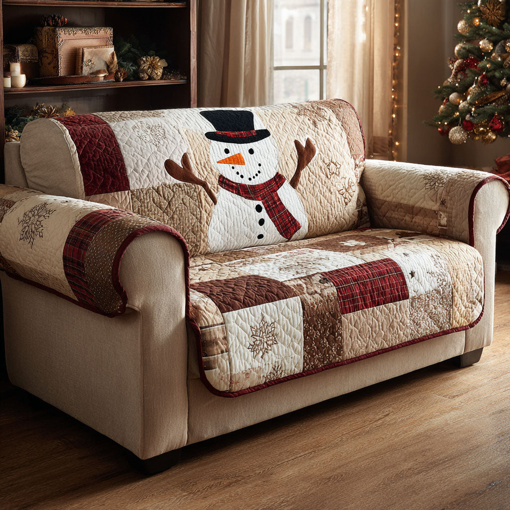 Quilted sofa cover with rustic snowman – Louise London