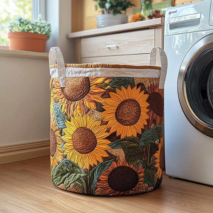 Padded laundry basket with sunflowers by Louise London