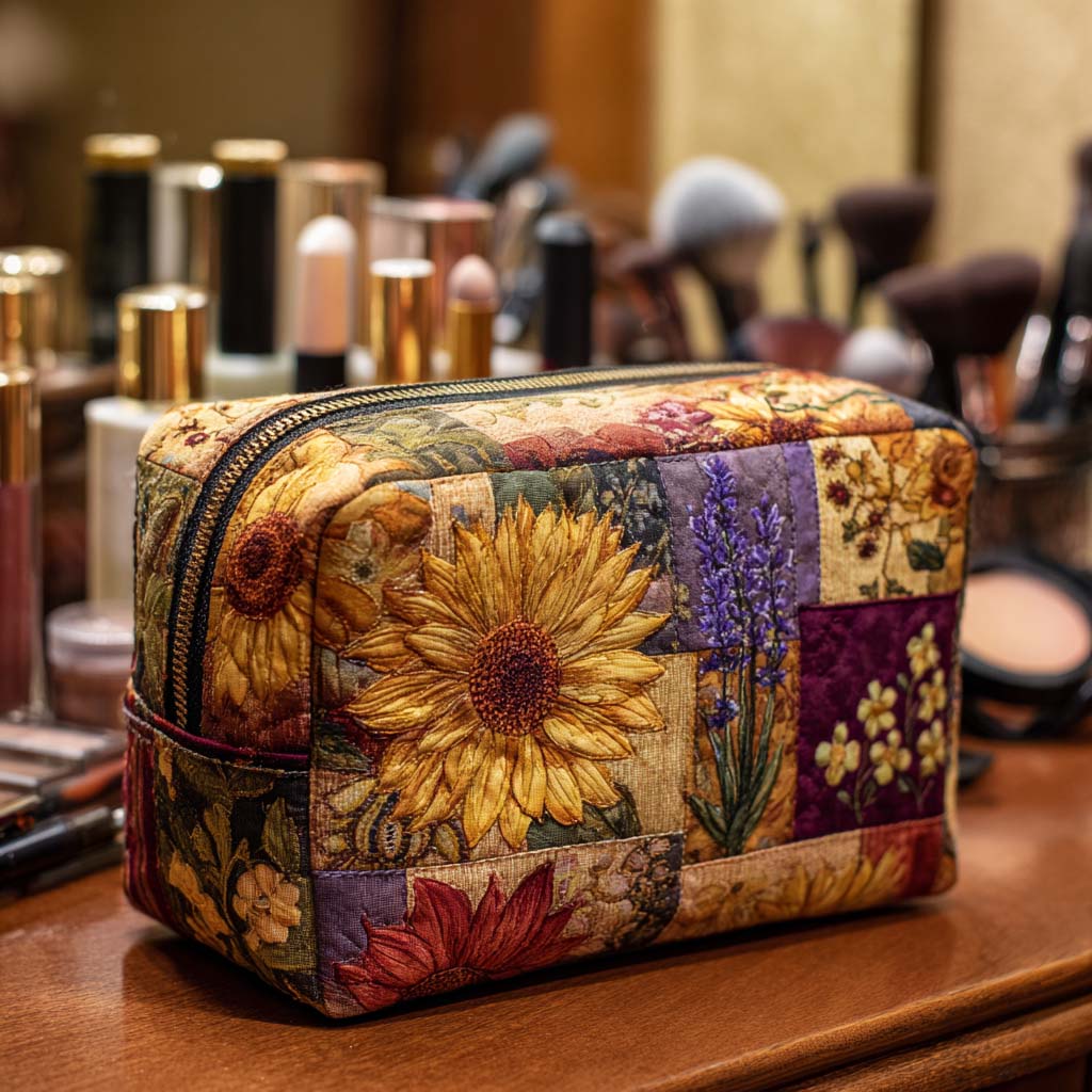 Rustic Sunflower quilted makeup bag – Louise London