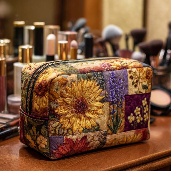 Rustic Sunflower quilted makeup bag – Louise London