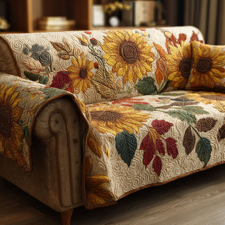 Quilted sofa cover with rustic sunflowers – Louise London
