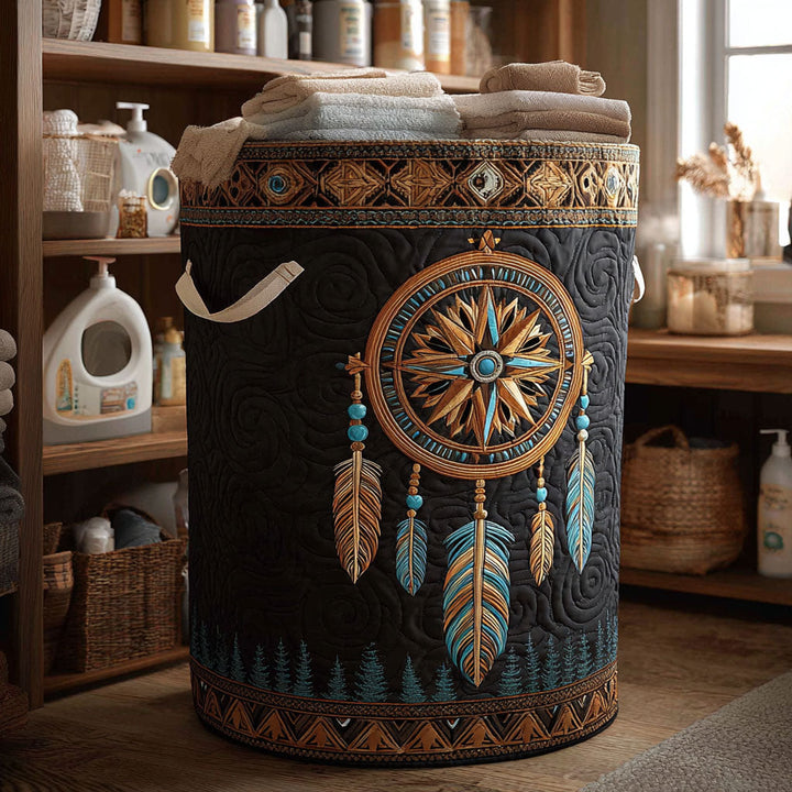 Quilted laundry basket with elegant and symbolic design by Louise London