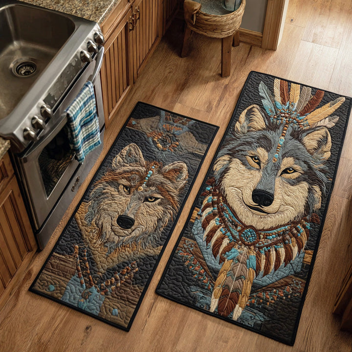 Non-slip kitchen rug with howling wolf by Louise London