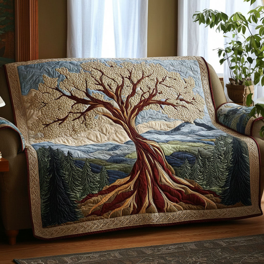 Quilted sofa cover with tree of life