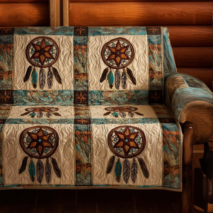 Quilted sofa cover with decorative pattern