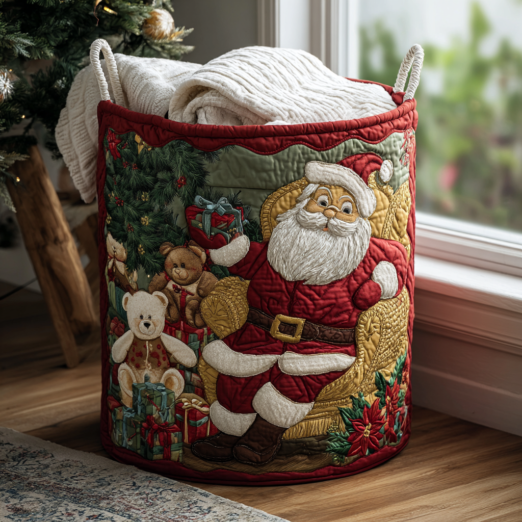 Quilted laundry basket with Santa Claus – product image 4