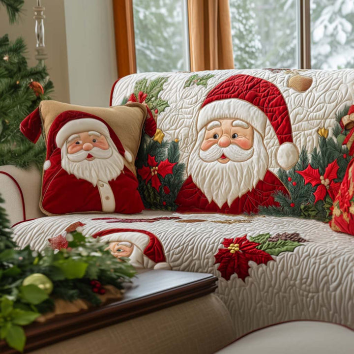 Quilted sofa cover with Christmas pattern