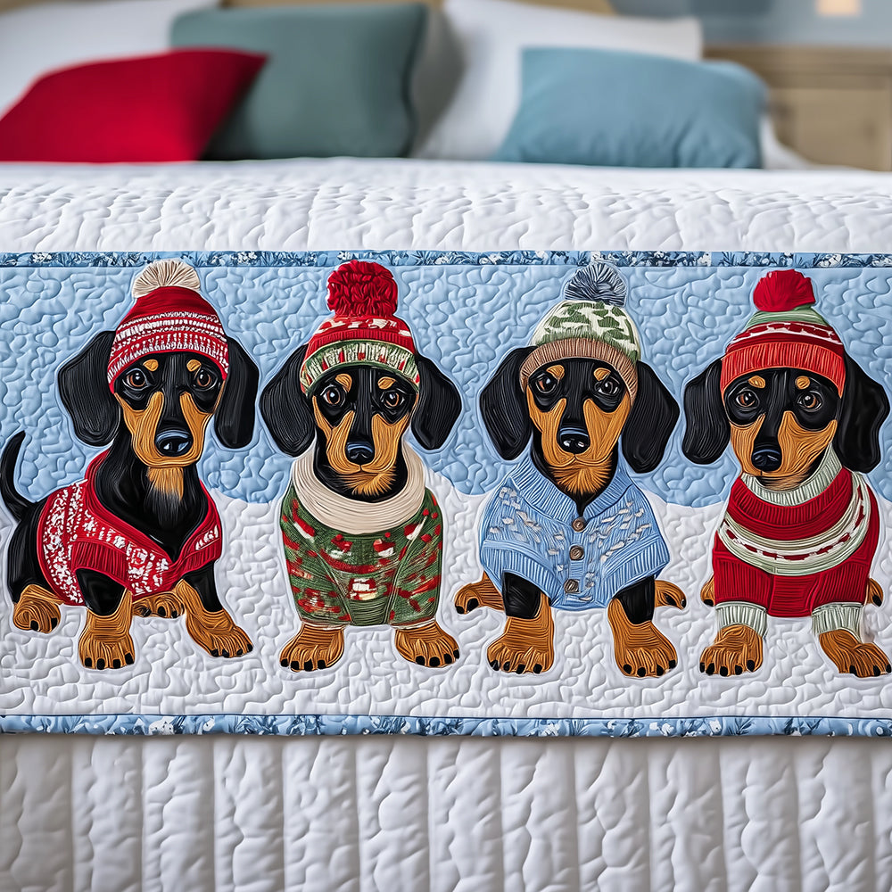 Santa Dachshund quilted bed runner by Louise London
