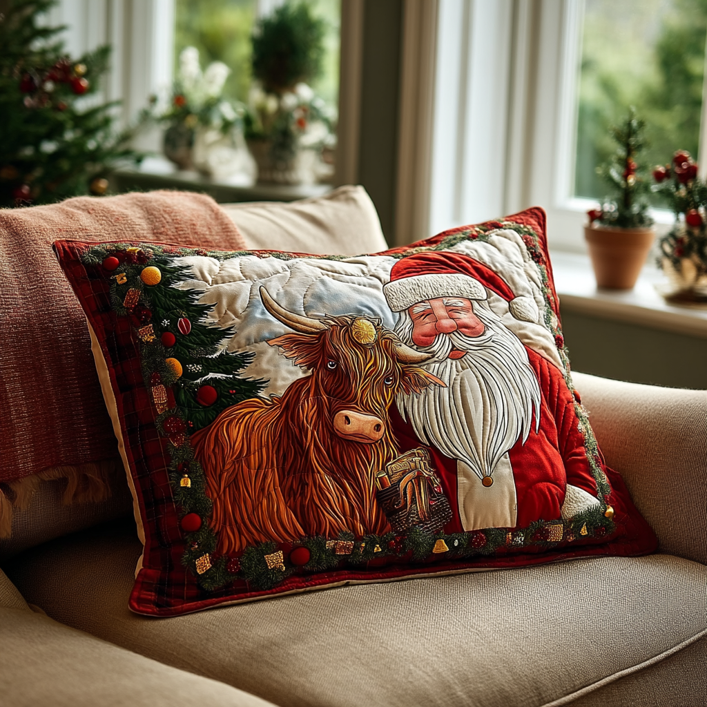 Quilted pillow cover with Santa Claus wish by Louise London