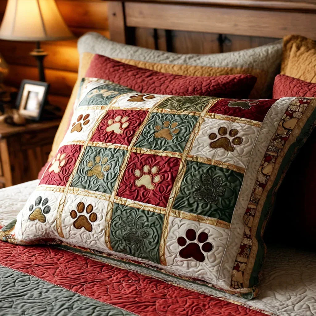 Quilted cushion cover with scarlet paws by Louise London