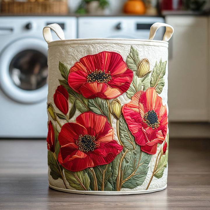 Quilted laundry basket with red poppies by Louise London